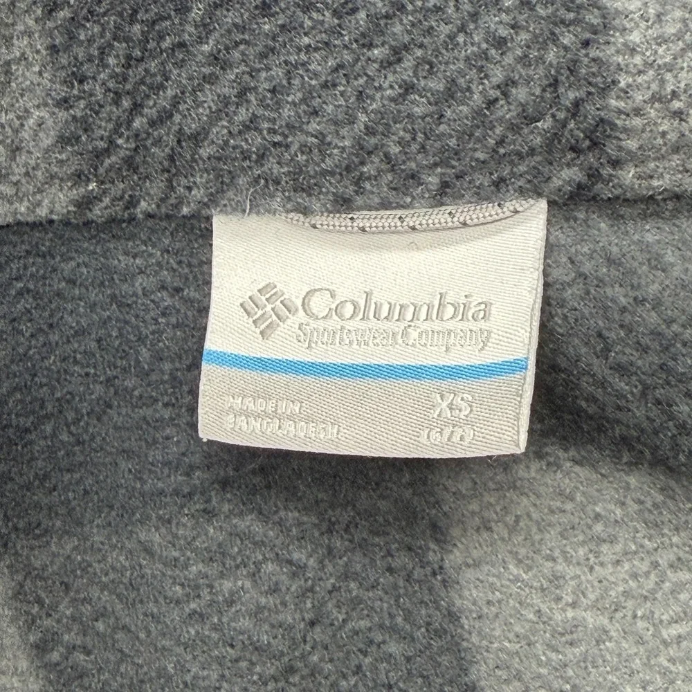 Columbia Jacket Youth XS‎ Gray Plaid Fleece Full Zip Collared Pockets Logo